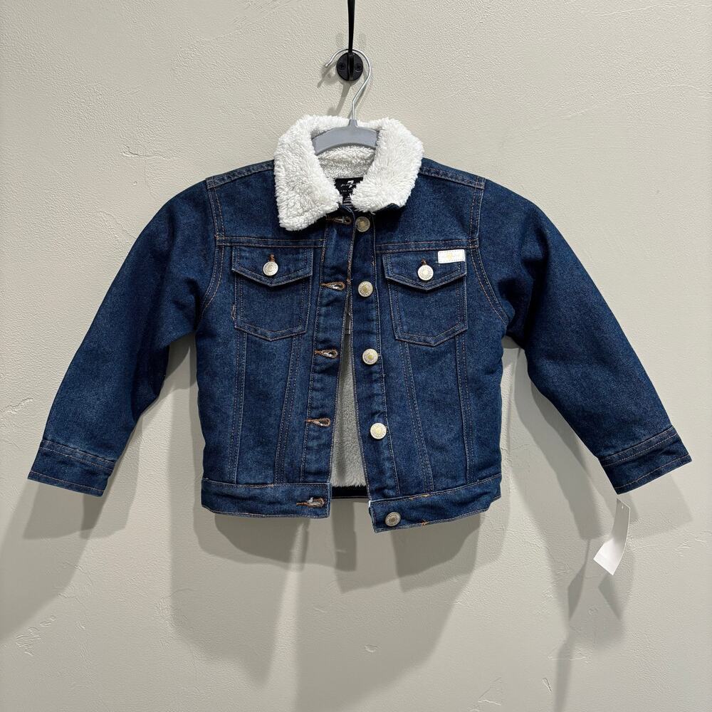 NWT 7 For All Mankind Toddler Girl Sherpa Faux Fur Denim Jean Jacket - Size: 4T